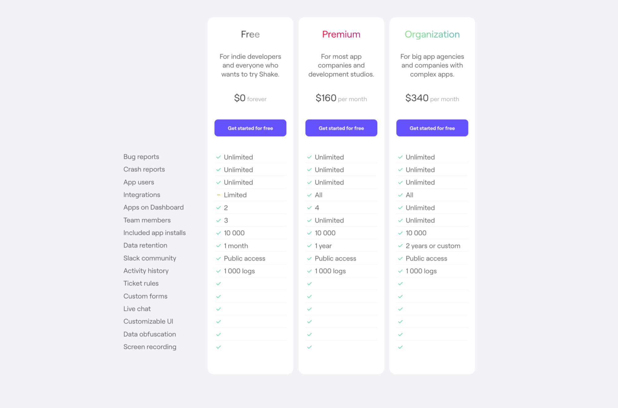 shake plans and pricing screenshot