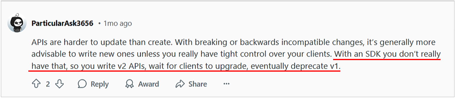 Reddit user comment on SDK