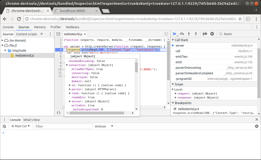 Chrome Debugger dashboard