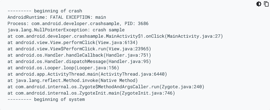 Crash log screenshot
