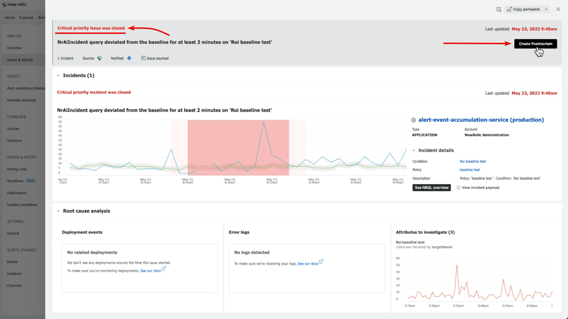 New Relic dashboard