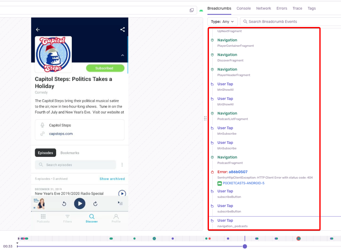 Sentry dashboard