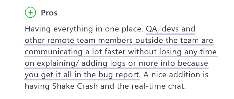 User review highlighting Shake session replay and real-time chat on Capterra