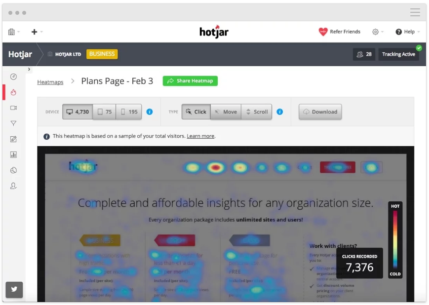 Hotjar dashboard