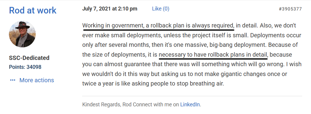 Forum comment explaining importance of detailed rollback plan