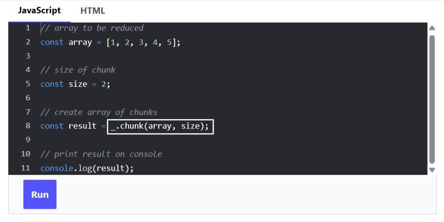 JavaScript chunk code example