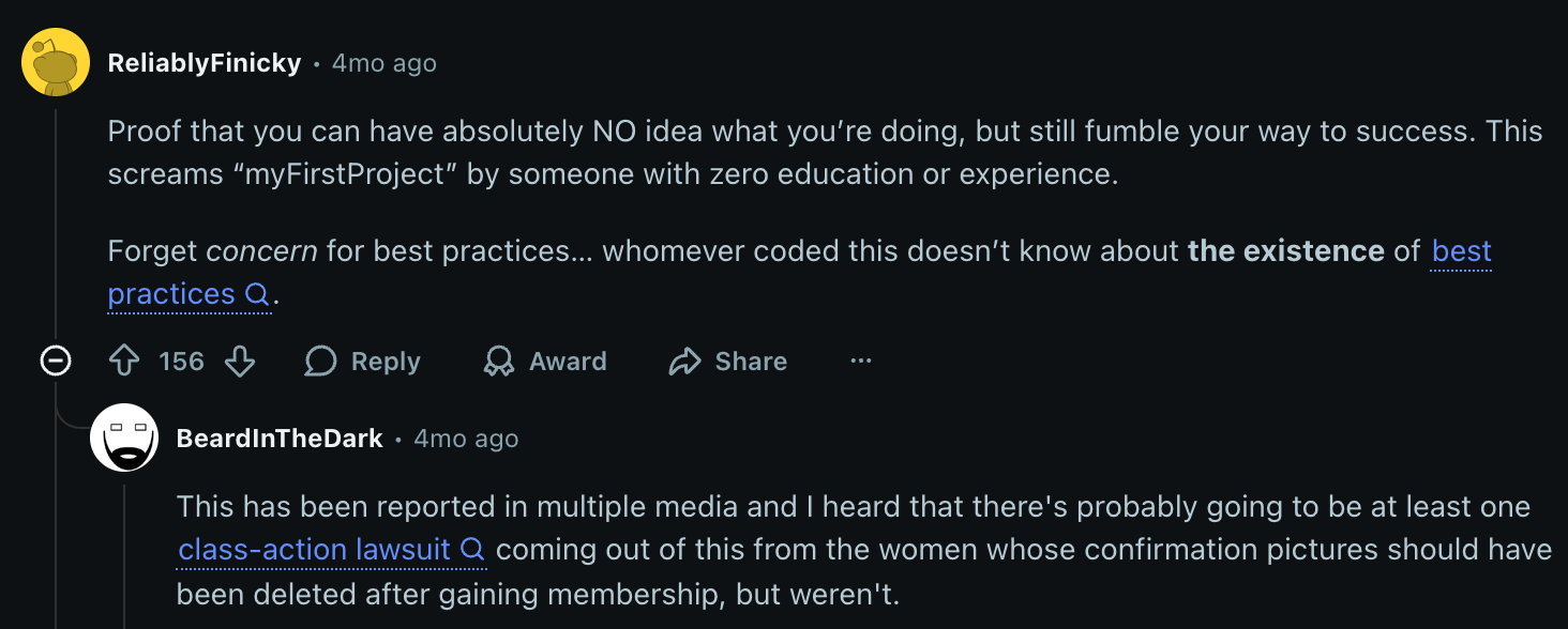 Reddit discussion about poor coding practices