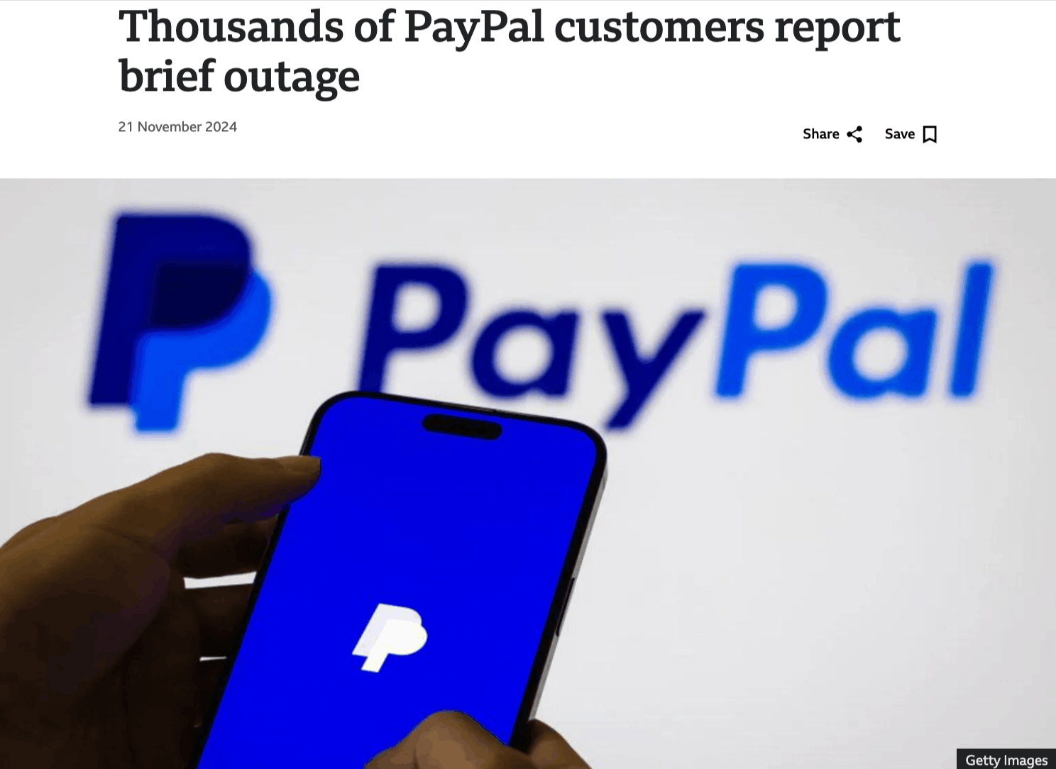 Thousands of PayPal customers report brief outage news article headline