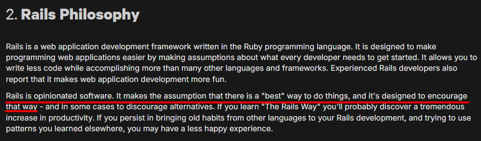Rails philosophy text section