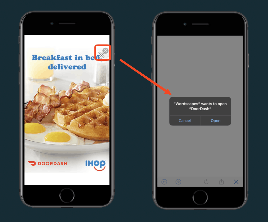 Mobile interstitial ad prompting users to open external app