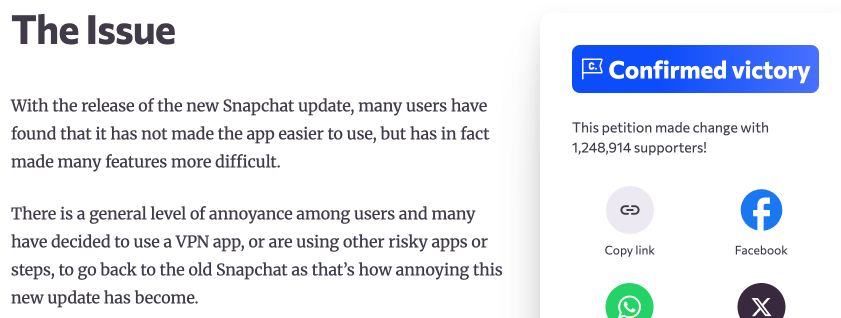 Change.org dashboard