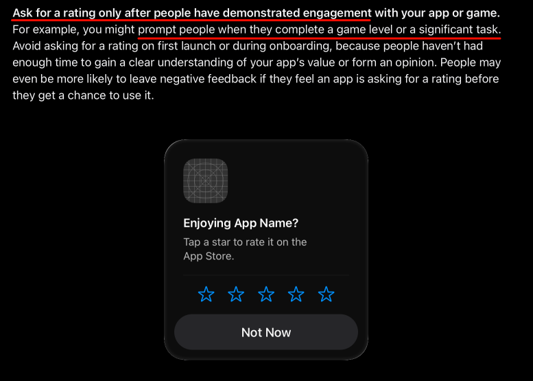 Example of in app rating prompt shown after user engagement to improve review quality
