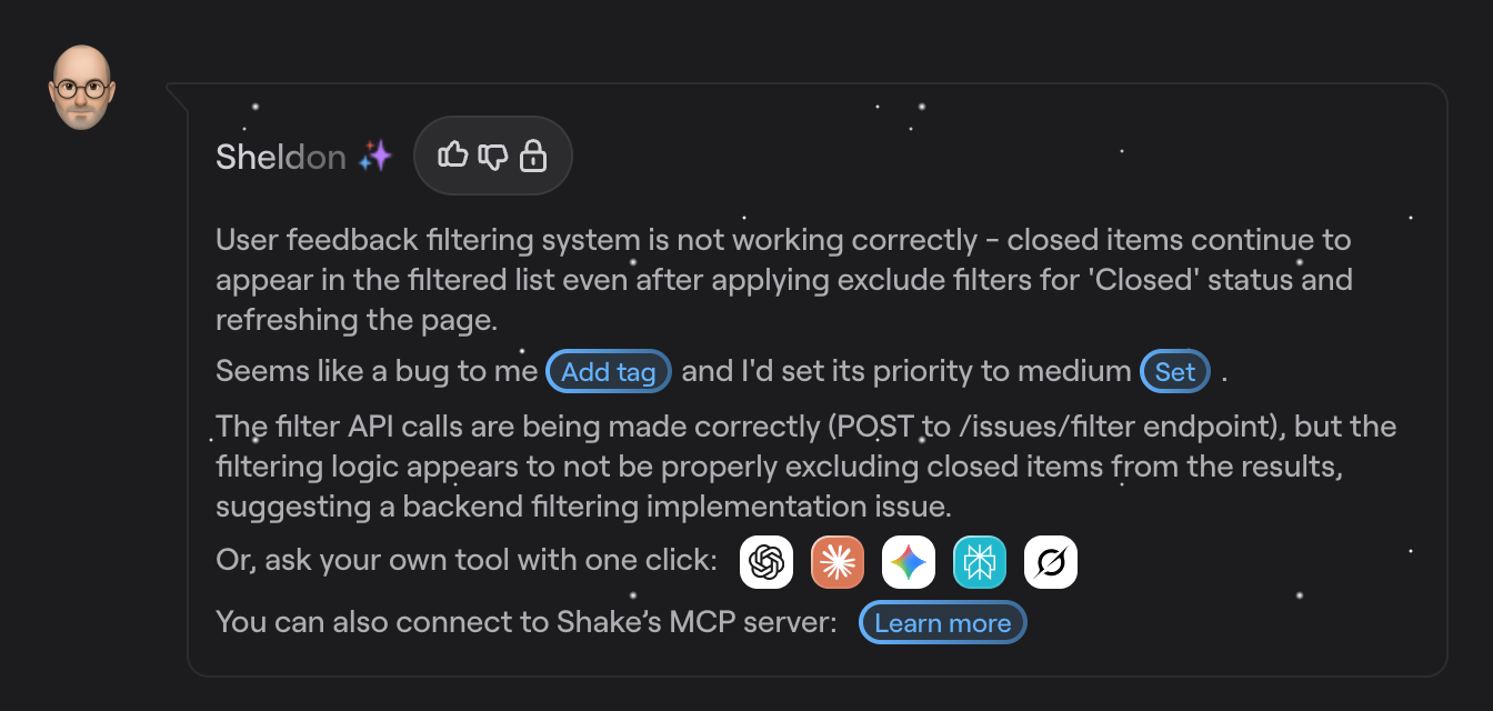 Shake dashboard