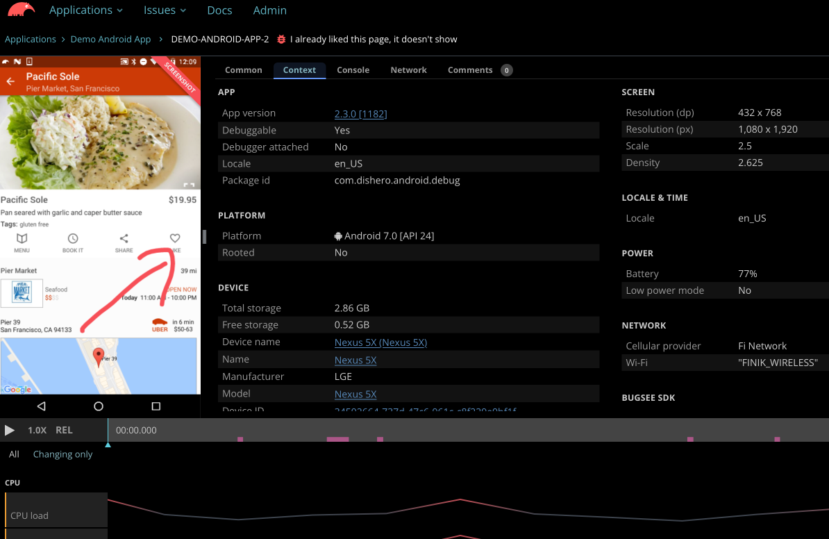 Bugsee dashboard