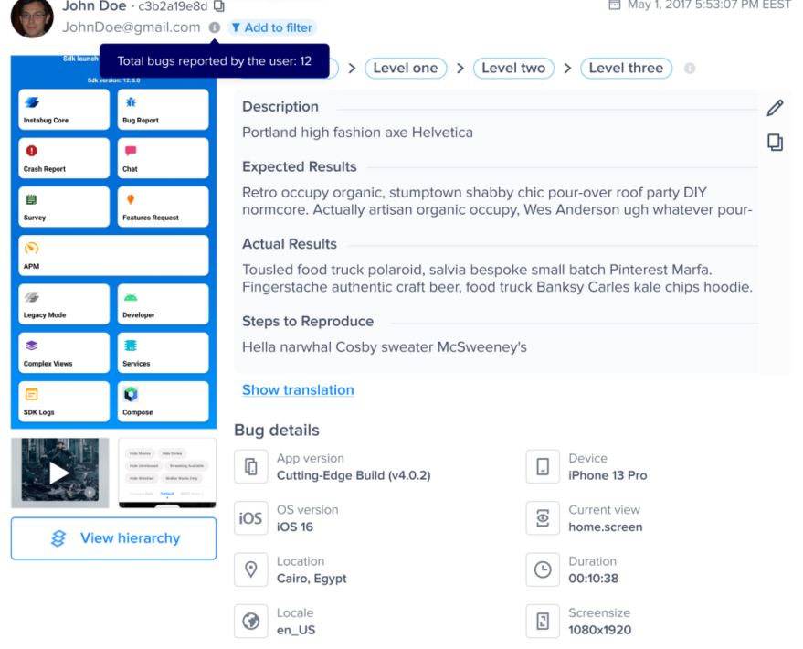 Luciq dashboard